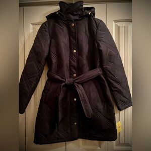 Jones New York Black Hooded Quilted Coat NWT S